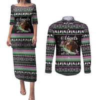 Christmas Dachshund Angel Dog Couples Matching Puletasi and Long Sleeve Button Shirt Pink Green Tree Feather Pattern Design - Wonder Print Shop