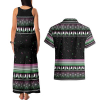 Christmas Dachshund Angel Dog Couples Matching Tank Maxi Dress and Hawaiian Shirt Pink Green Tree Feather Pattern Design - Wonder Print Shop