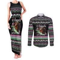 Christmas Dachshund Angel Dog Couples Matching Tank Maxi Dress and Long Sleeve Button Shirt Pink Green Tree Feather Pattern Design - Wonder Print Shop