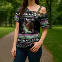 Christmas Dachshund Angel Dog Cross Shoulder Shirt Pink Green Tree Feather Pattern Design - Wonder Print Shop
