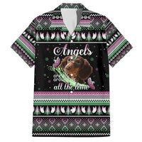 Christmas Dachshund Angel Dog Family Matching Long Sleeve Bodycon Dress and Hawaiian Shirt Pink Green Tree Feather Pattern Design - Wonder Print Shop
