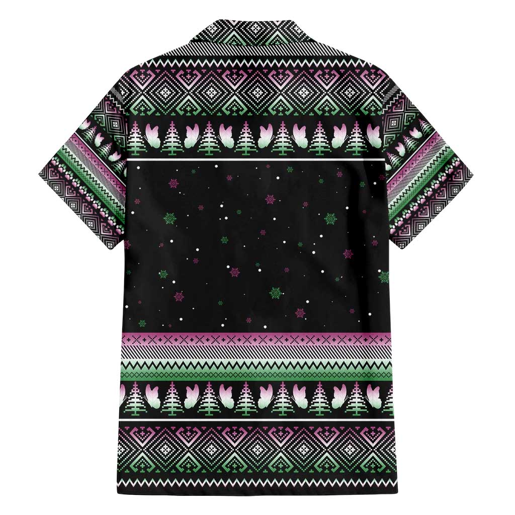 Christmas Dachshund Angel Dog Family Matching Long Sleeve Bodycon Dress and Hawaiian Shirt Pink Green Tree Feather Pattern Design - Wonder Print Shop