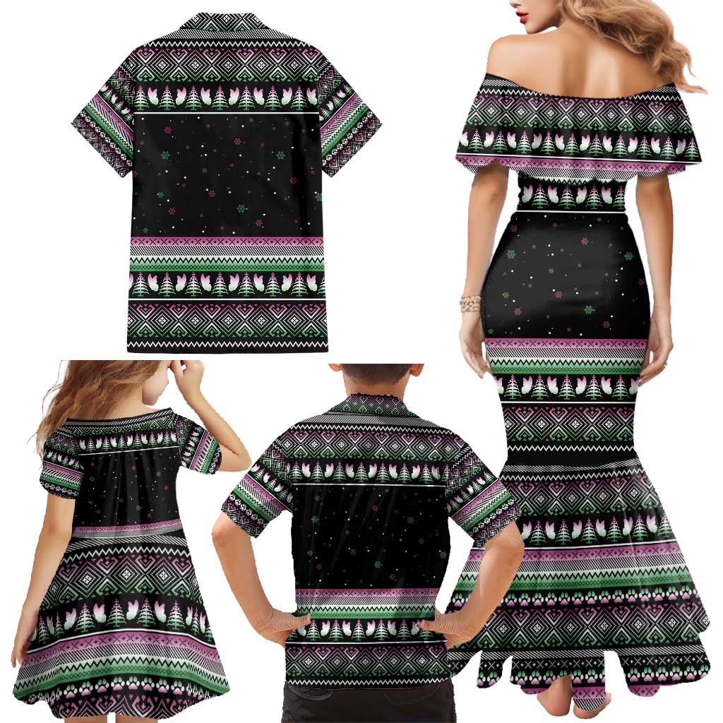 Christmas Dachshund Angel Dog Family Matching Mermaid Dress and Hawaiian Shirt Pink Green Tree Feather Pattern Design - Wonder Print Shop
