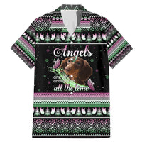 Christmas Dachshund Angel Dog Family Matching Mermaid Dress and Hawaiian Shirt Pink Green Tree Feather Pattern Design - Wonder Print Shop
