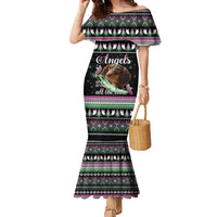 Christmas Dachshund Angel Dog Family Matching Mermaid Dress and Hawaiian Shirt Pink Green Tree Feather Pattern Design - Wonder Print Shop