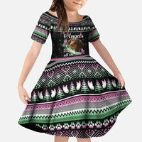 Christmas Dachshund Angel Dog Family Matching Off Shoulder Maxi Dress and Hawaiian Shirt Pink Green Tree Feather Pattern Design - Wonder Print Shop