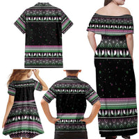 Christmas Dachshund Angel Dog Family Matching Off Shoulder Maxi Dress and Hawaiian Shirt Pink Green Tree Feather Pattern Design - Wonder Print Shop
