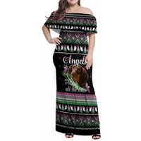 Christmas Dachshund Angel Dog Family Matching Off Shoulder Maxi Dress and Hawaiian Shirt Pink Green Tree Feather Pattern Design - Wonder Print Shop