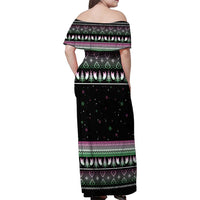 Christmas Dachshund Angel Dog Family Matching Off Shoulder Maxi Dress and Hawaiian Shirt Pink Green Tree Feather Pattern Design - Wonder Print Shop
