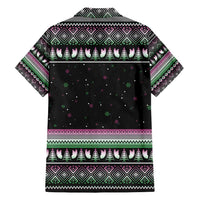 Christmas Dachshund Angel Dog Family Matching Off Shoulder Short Dress and Hawaiian Shirt Pink Green Tree Feather Pattern Design - Wonder Print Shop