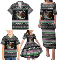 Christmas Dachshund Angel Dog Family Matching Puletasi and Hawaiian Shirt Pink Green Tree Feather Pattern Design - Wonder Print Shop