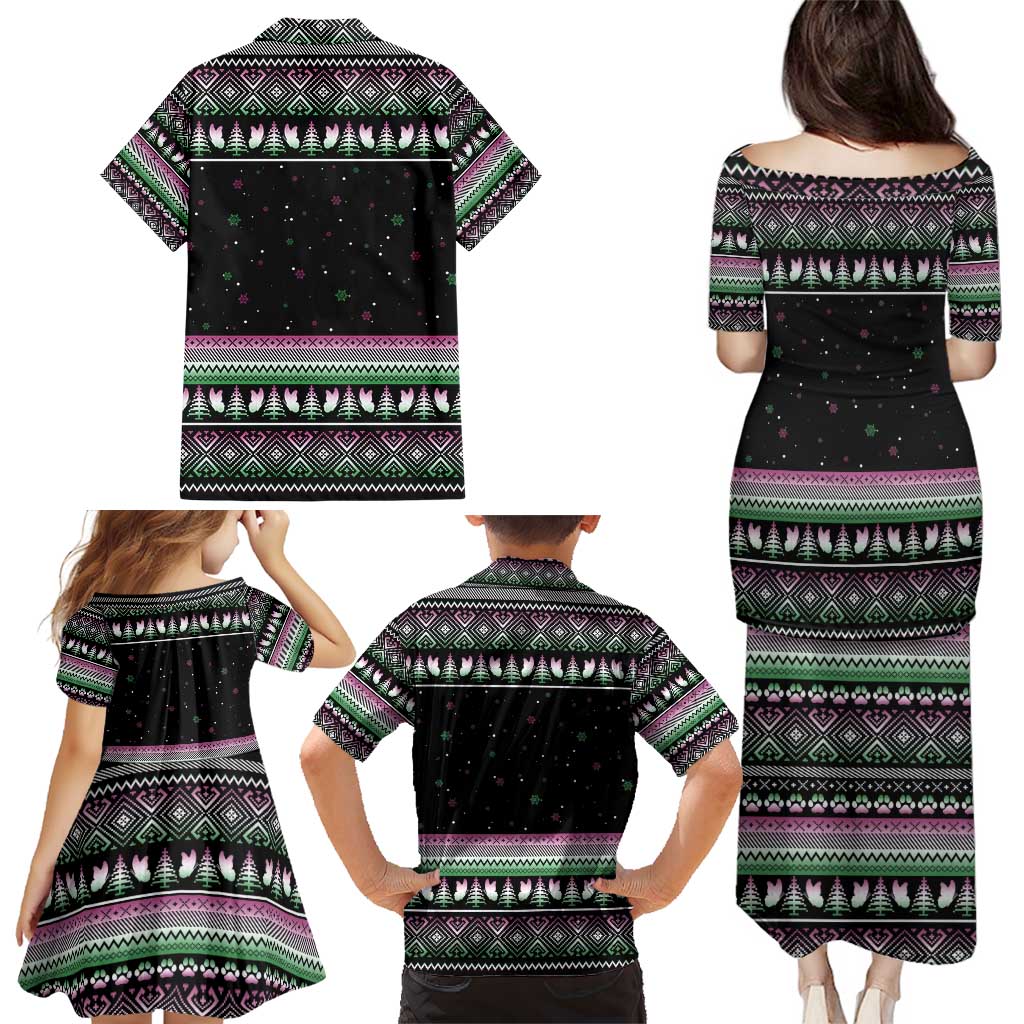 Christmas Dachshund Angel Dog Family Matching Puletasi and Hawaiian Shirt Pink Green Tree Feather Pattern Design - Wonder Print Shop