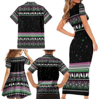 Christmas Dachshund Angel Dog Family Matching Short Sleeve Bodycon Dress and Hawaiian Shirt Pink Green Tree Feather Pattern Design - Wonder Print Shop