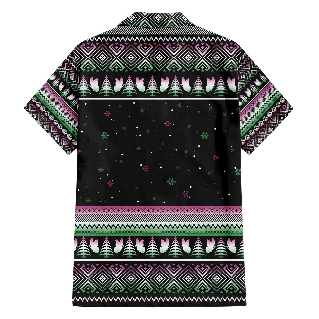 Christmas Dachshund Angel Dog Family Matching Short Sleeve Bodycon Dress and Hawaiian Shirt Pink Green Tree Feather Pattern Design - Wonder Print Shop