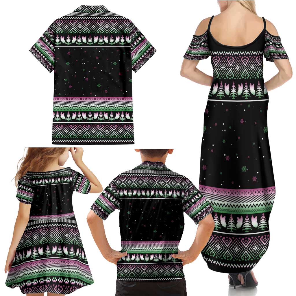Christmas Dachshund Angel Dog Family Matching Summer Maxi Dress and Hawaiian Shirt Pink Green Tree Feather Pattern Design - Wonder Print Shop