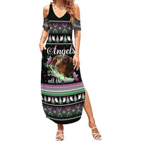Christmas Dachshund Angel Dog Family Matching Summer Maxi Dress and Hawaiian Shirt Pink Green Tree Feather Pattern Design - Wonder Print Shop