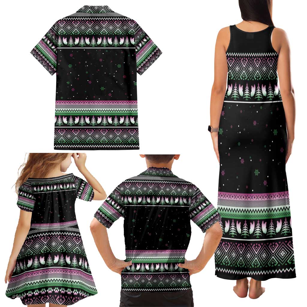Christmas Dachshund Angel Dog Family Matching Tank Maxi Dress and Hawaiian Shirt Pink Green Tree Feather Pattern Design - Wonder Print Shop