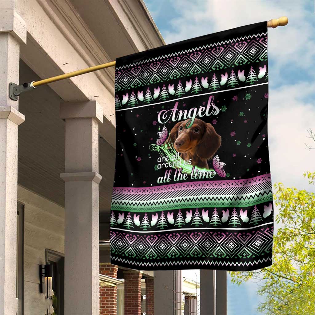 Christmas Dachshund Angel Dog Garden Flag Pink Green Tree Feather Pattern Design - Wonder Print Shop