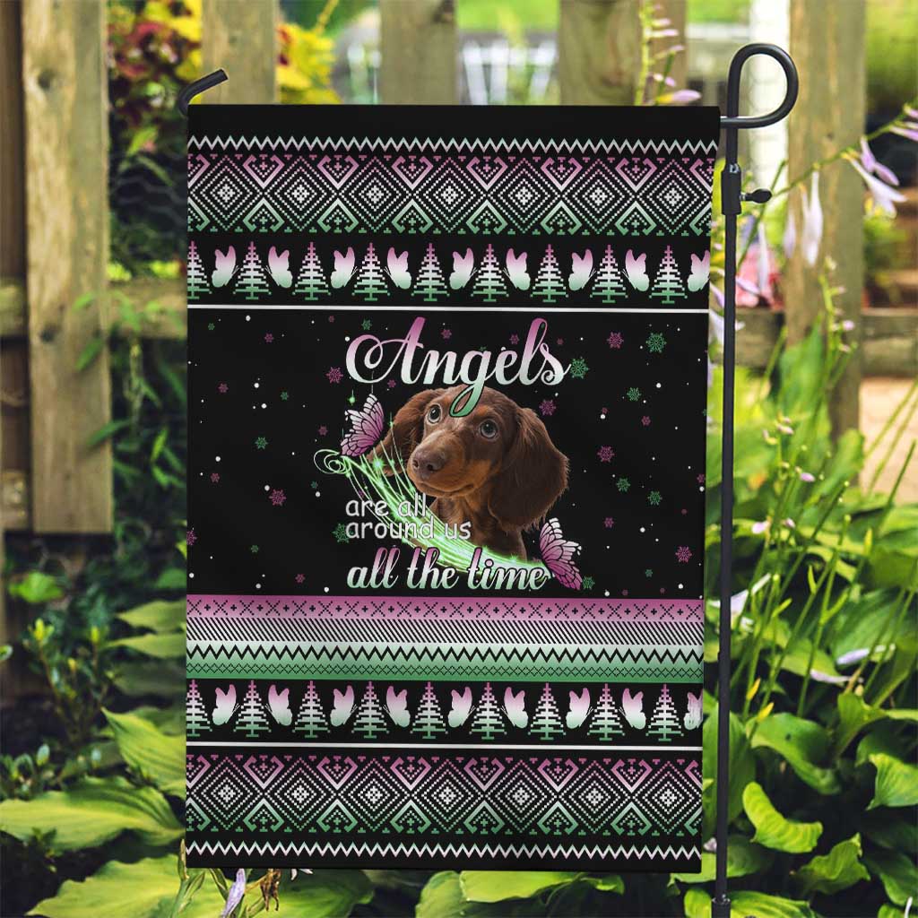 Christmas Dachshund Angel Dog Garden Flag Pink Green Tree Feather Pattern Design - Wonder Print Shop