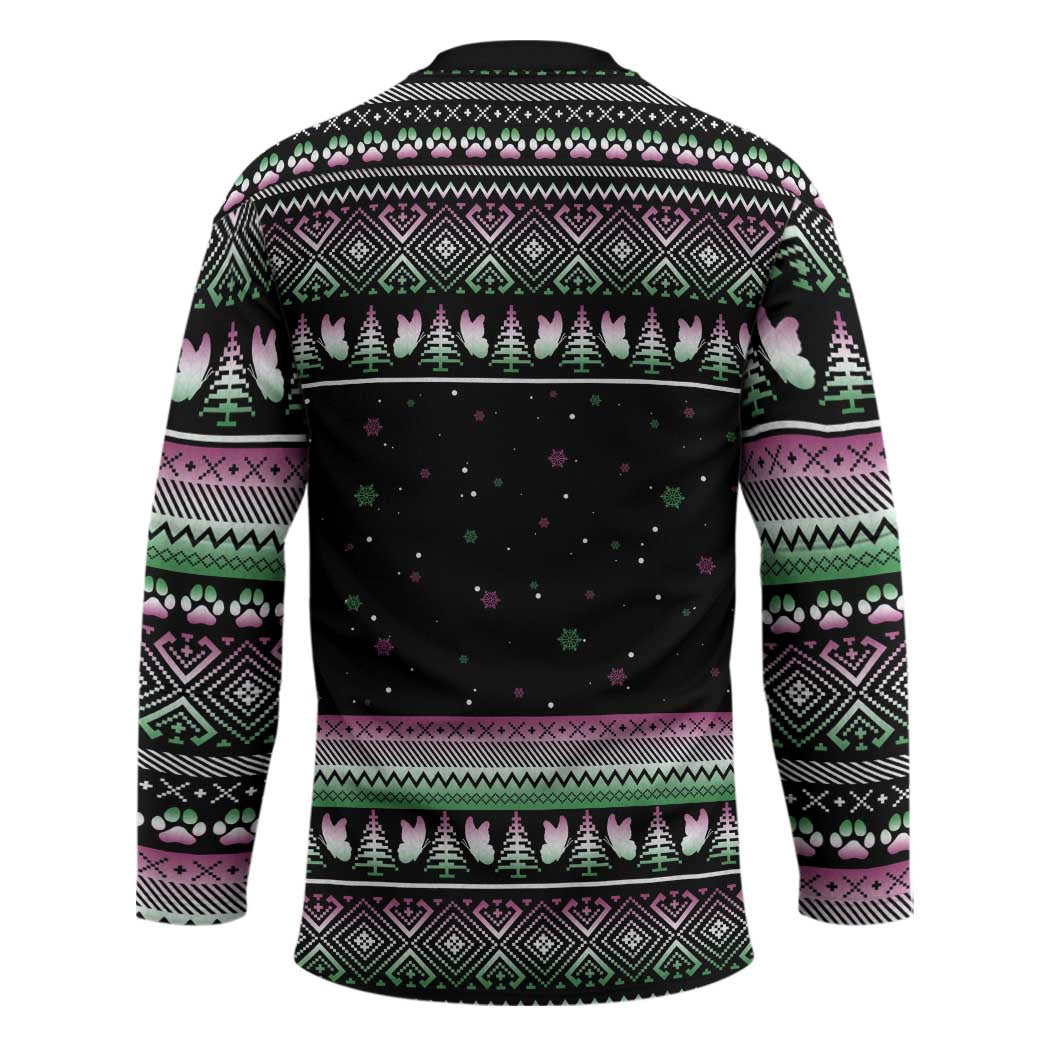 Christmas Dachshund Angel Dog Hockey Jersey Pink Green Tree Feather Pattern Design - Wonder Print Shop