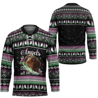 Christmas Dachshund Angel Dog Hockey Jersey Pink Green Tree Feather Pattern Design - Wonder Print Shop