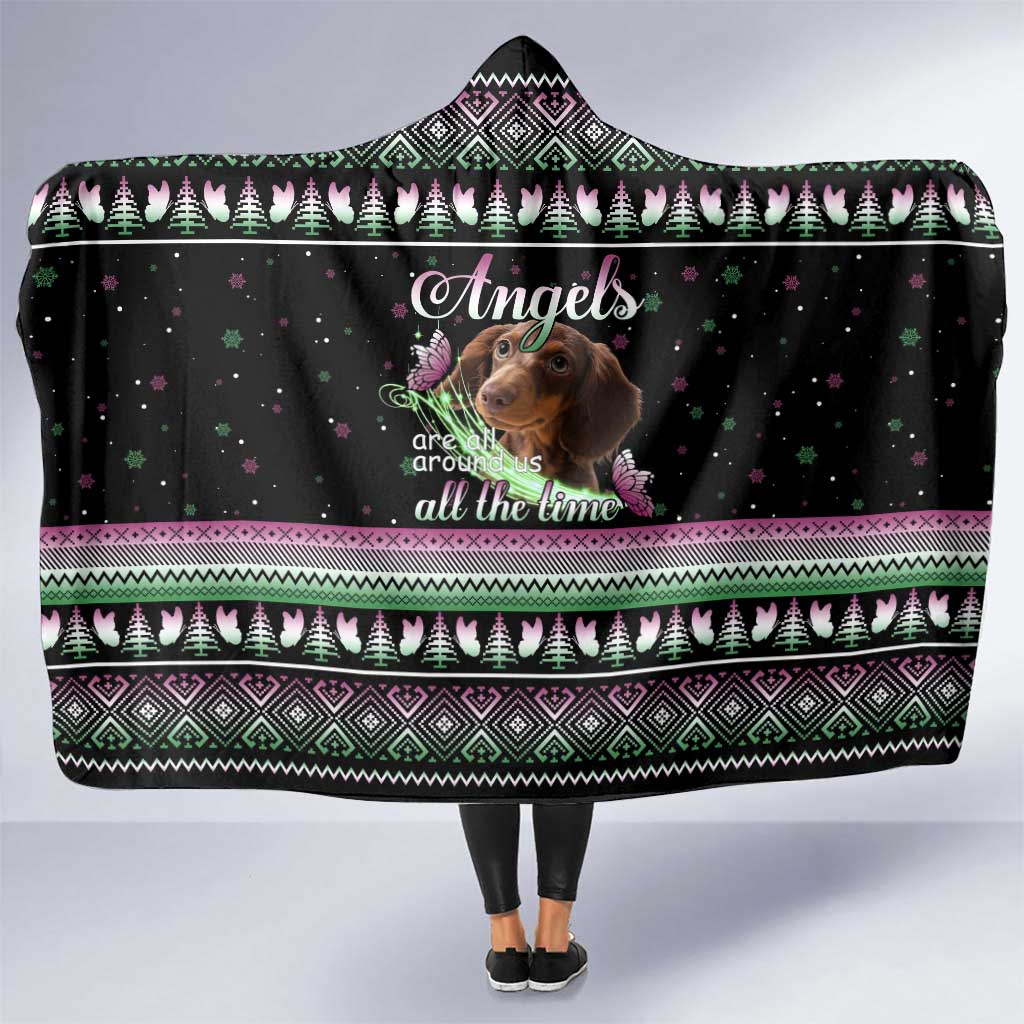 Christmas Dachshund Angel Dog Hooded Blanket Pink Green Tree Feather Pattern Design - Wonder Print Shop