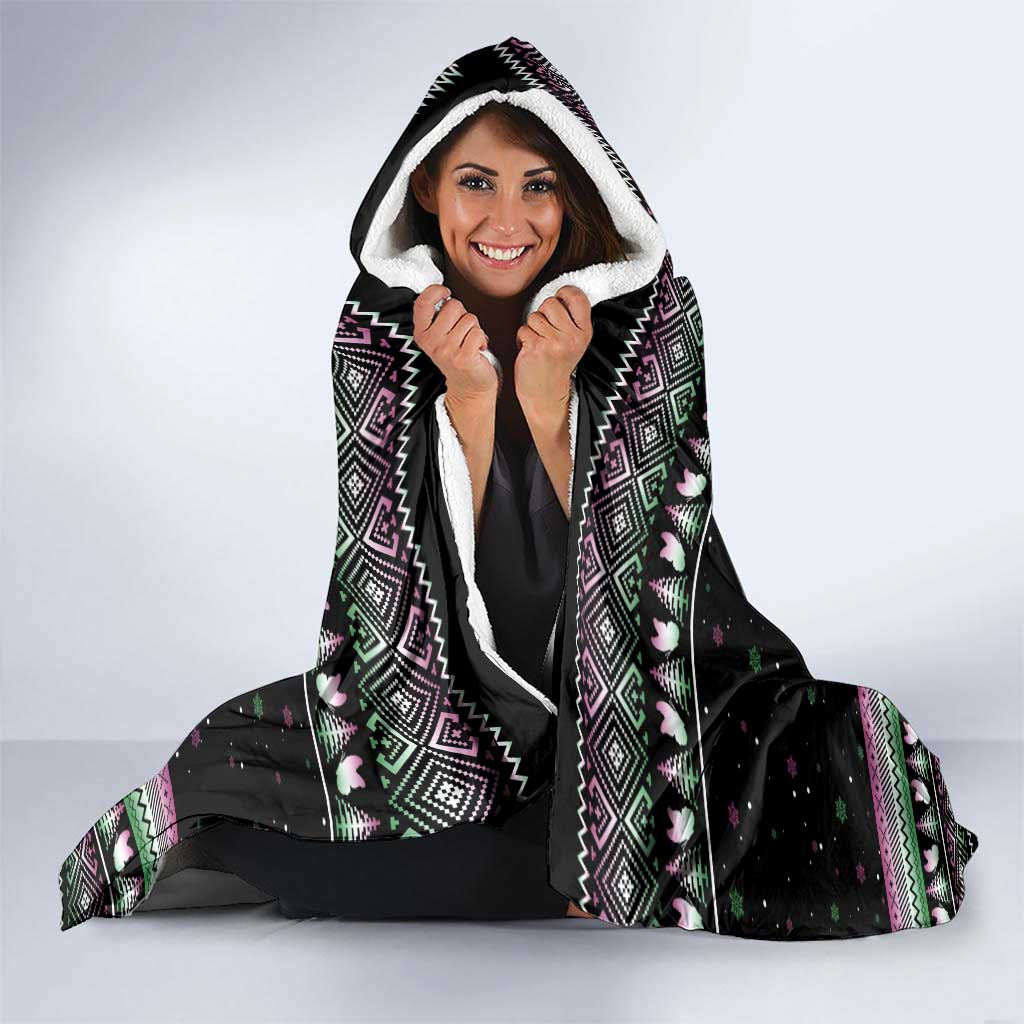 Christmas Dachshund Angel Dog Hooded Blanket Pink Green Tree Feather Pattern Design - Wonder Print Shop