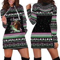 Christmas Dachshund Angel Dog Hoodie Dress Pink Green Tree Feather Pattern Design - Wonder Print Shop