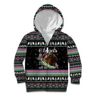 Christmas Dachshund Angel Dog Kid Hoodie Pink Green Tree Feather Pattern Design - Wonder Print Shop