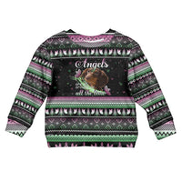 Christmas Dachshund Angel Dog Kid Ugly Christmas Sweater Pink Green Tree Feather Pattern Design - Wonder Print Shop
