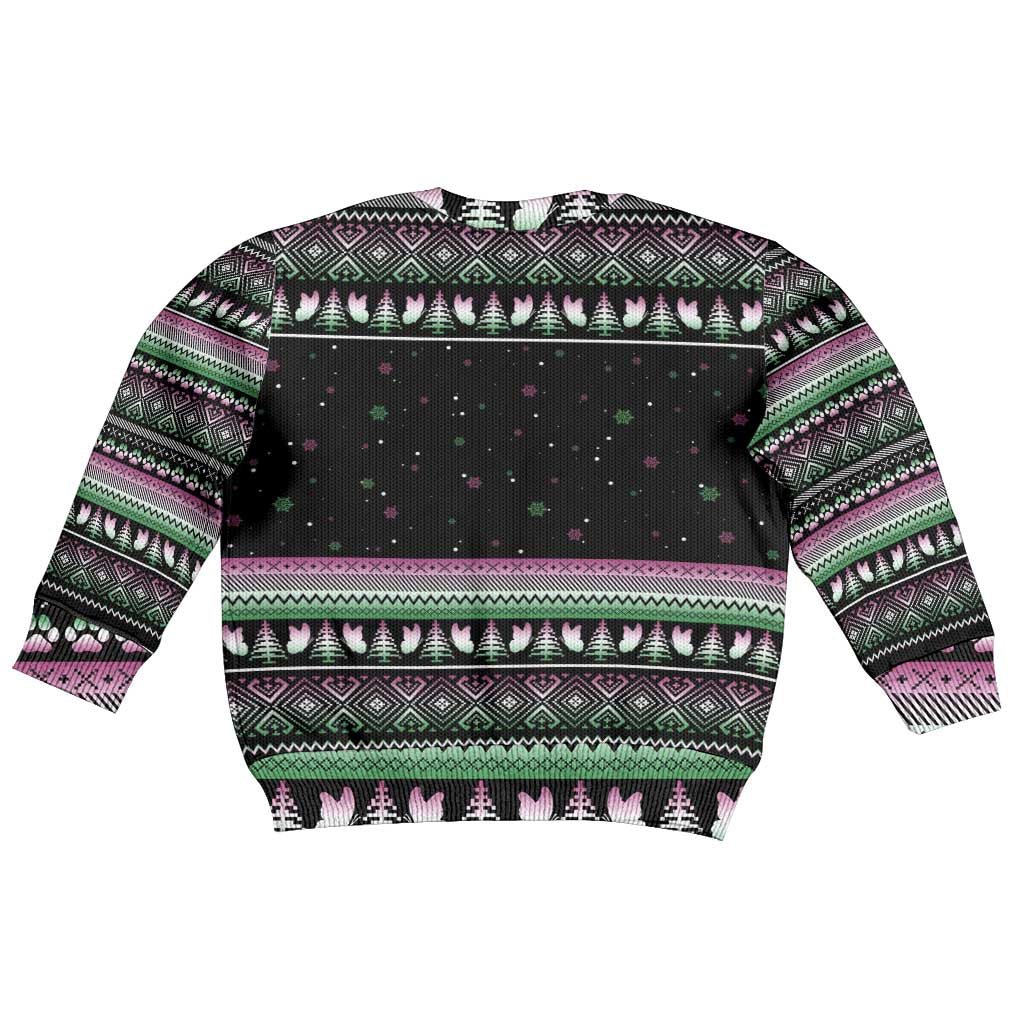 Christmas Dachshund Angel Dog Kid Ugly Christmas Sweater Pink Green Tree Feather Pattern Design - Wonder Print Shop