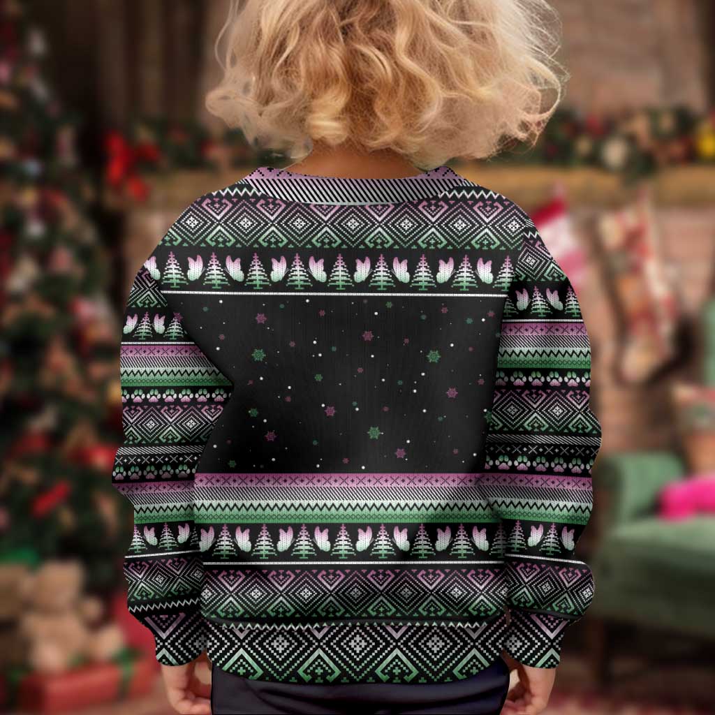 Christmas Dachshund Angel Dog Kid Ugly Christmas Sweater Pink Green Tree Feather Pattern Design - Wonder Print Shop