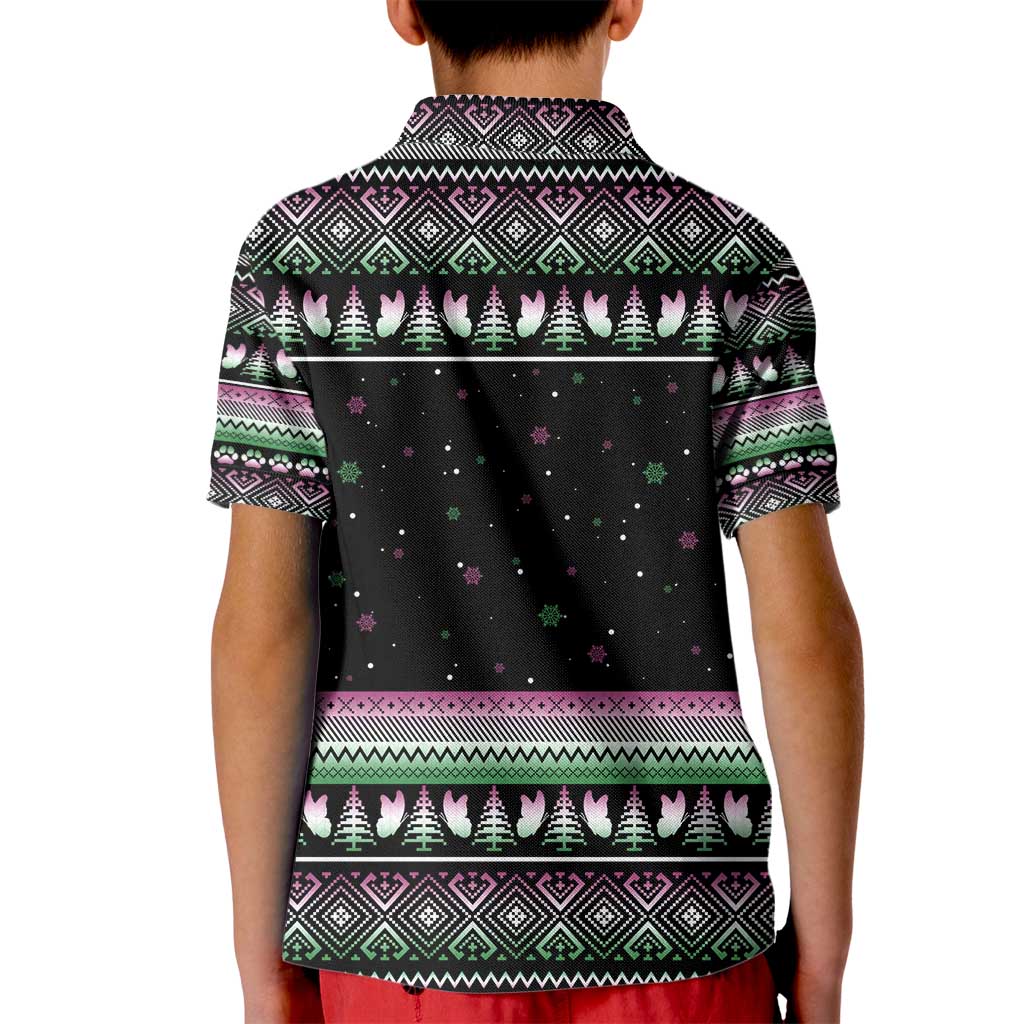 Christmas Dachshund Angel Dog Kid Polo Shirt Pink Green Tree Feather Pattern Design - Wonder Print Shop
