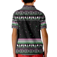 Christmas Dachshund Angel Dog Kid Polo Shirt Pink Green Tree Feather Pattern Design - Wonder Print Shop