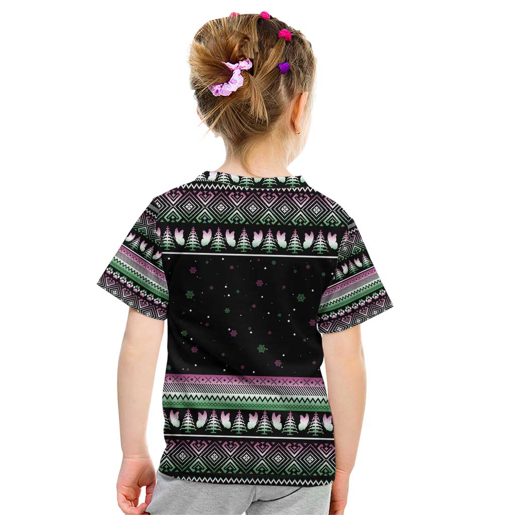 Christmas Dachshund Angel Dog Kid T Shirt Pink Green Tree Feather Pattern Design - Wonder Print Shop