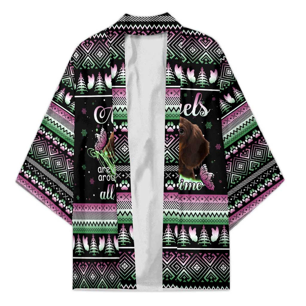 Christmas Dachshund Angel Dog Kimono Pink Green Tree Feather Pattern Design - Wonder Print Shop