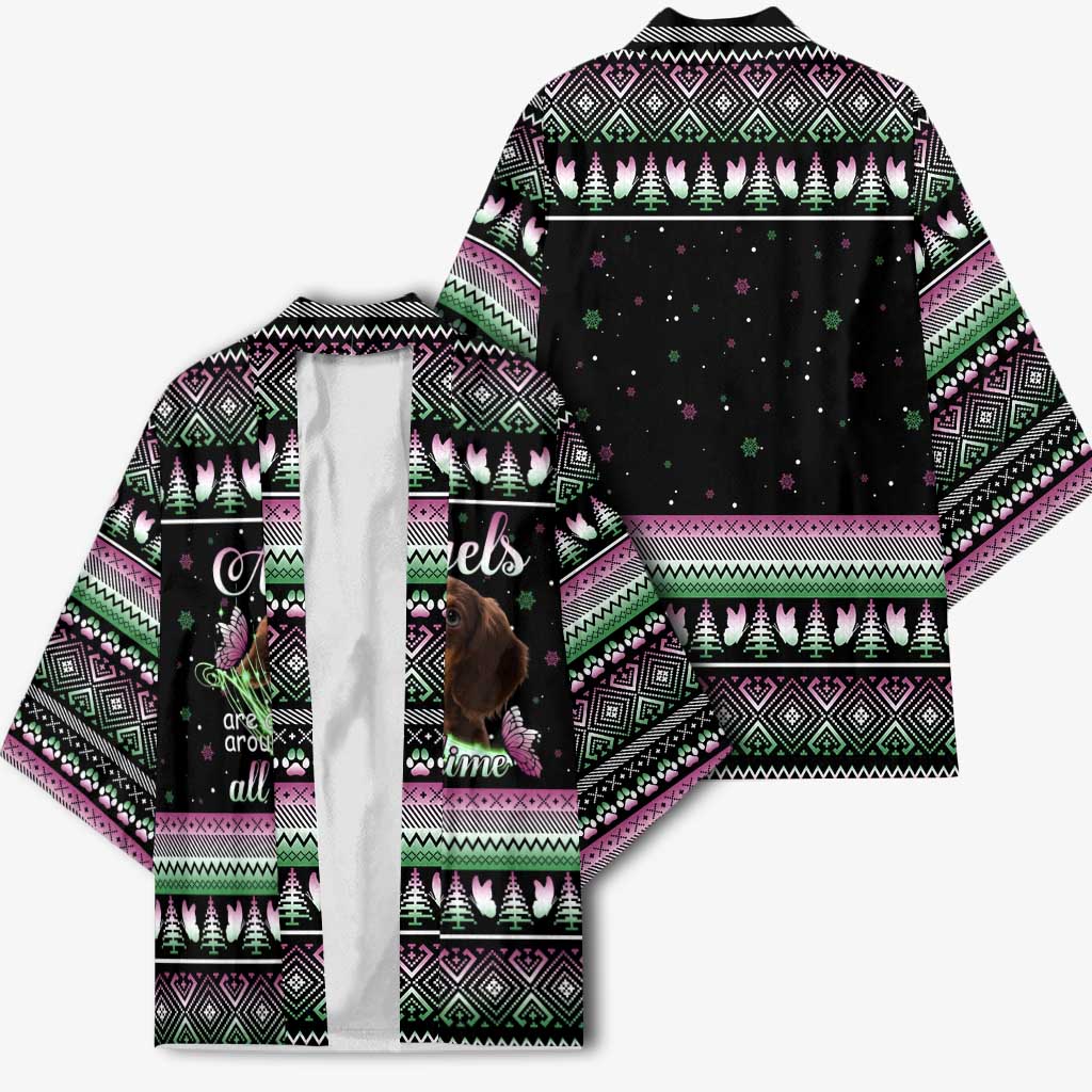 Christmas Dachshund Angel Dog Kimono Pink Green Tree Feather Pattern Design - Wonder Print Shop