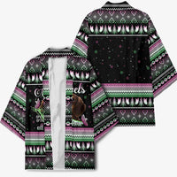 Christmas Dachshund Angel Dog Kimono Pink Green Tree Feather Pattern Design - Wonder Print Shop