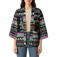 Christmas Dachshund Angel Dog Kimono Pink Green Tree Feather Pattern Design - Wonder Print Shop