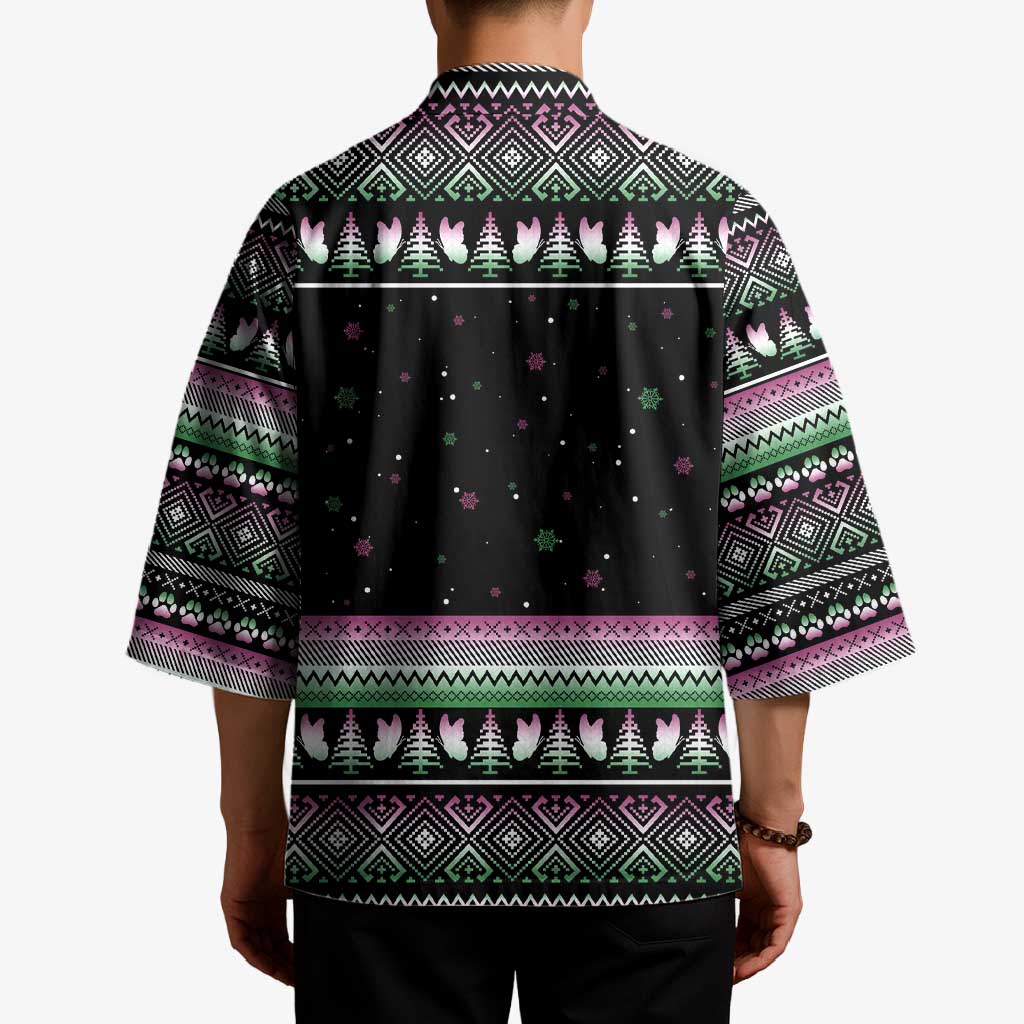 Christmas Dachshund Angel Dog Kimono Pink Green Tree Feather Pattern Design - Wonder Print Shop