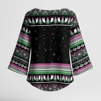 Christmas Dachshund Angel Dog Kimono Sleeve Blouse Pink Green Tree Feather Pattern Design - Wonder Print Shop