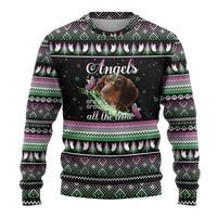 Christmas Dachshund Angel Dog Ugly Christmas Sweater Pink Green Tree Feather Pattern Design - Wonder Print Shop