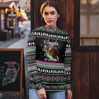 Christmas Dachshund Angel Dog Ugly Christmas Sweater Pink Green Tree Feather Pattern Design - Wonder Print Shop