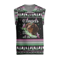 Christmas Dachshund Angel Dog Christmas Knitted V-Neck Vest Pink Green Tree Feather Pattern Design - Wonder Print Shop