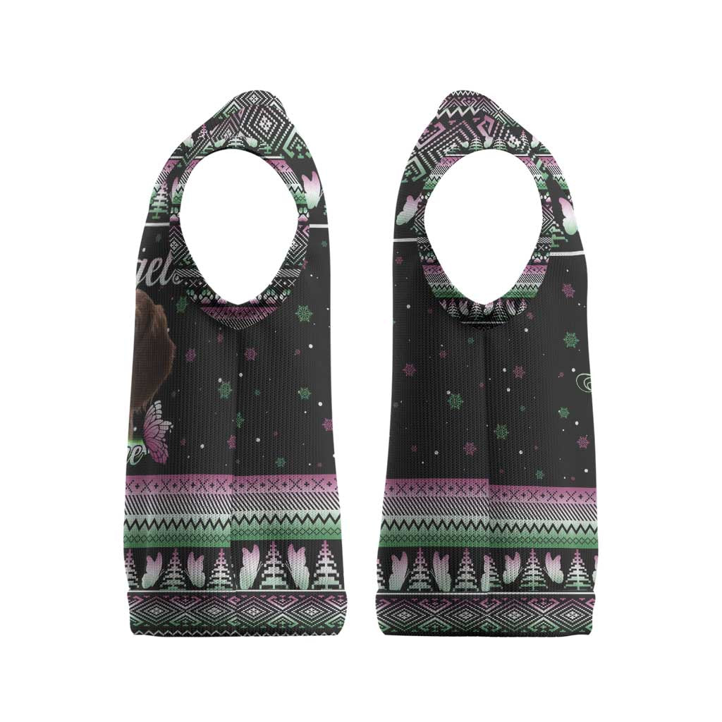 Christmas Dachshund Angel Dog Christmas Knitted V-Neck Vest Pink Green Tree Feather Pattern Design - Wonder Print Shop