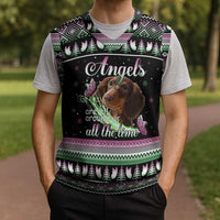 Christmas Dachshund Angel Dog Christmas Knitted V-Neck Vest Pink Green Tree Feather Pattern Design - Wonder Print Shop