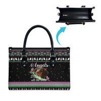 Christmas Dachshund Angel Dog Leather Bag Pink Green Tree Feather Pattern Design - Wonder Print Shop