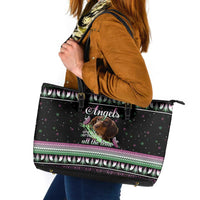 Christmas Dachshund Angel Dog Leather Tote Bag Pink Green Tree Feather Pattern Design - Wonder Print Shop