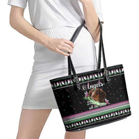 Christmas Dachshund Angel Dog Leather Tote Bag Pink Green Tree Feather Pattern Design - Wonder Print Shop