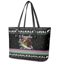 Christmas Dachshund Angel Dog Leather Tote Bag Pink Green Tree Feather Pattern Design - Wonder Print Shop